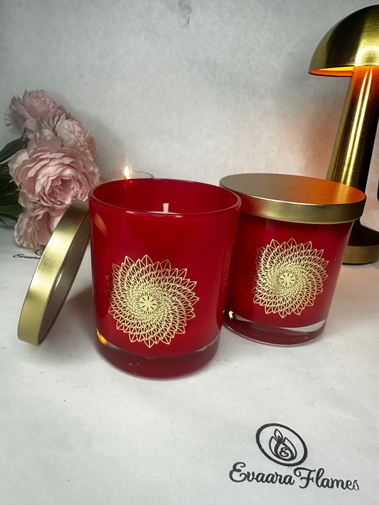 Red Jar Candle with Golden Lid