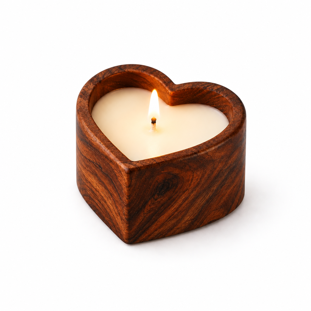 Small Wooden Heart Shaped Jar Candle