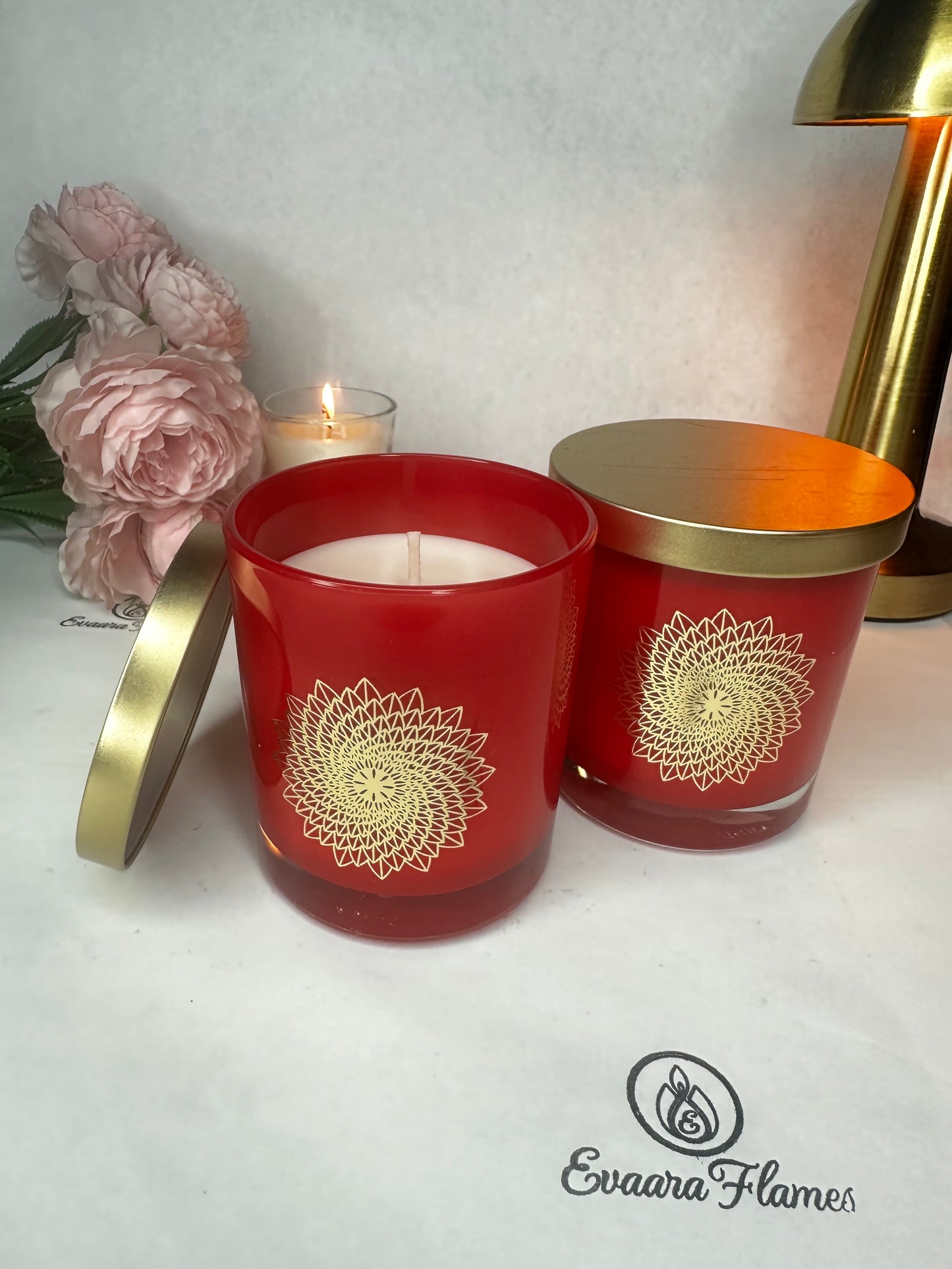 Red Jar Candle with Golden Lid